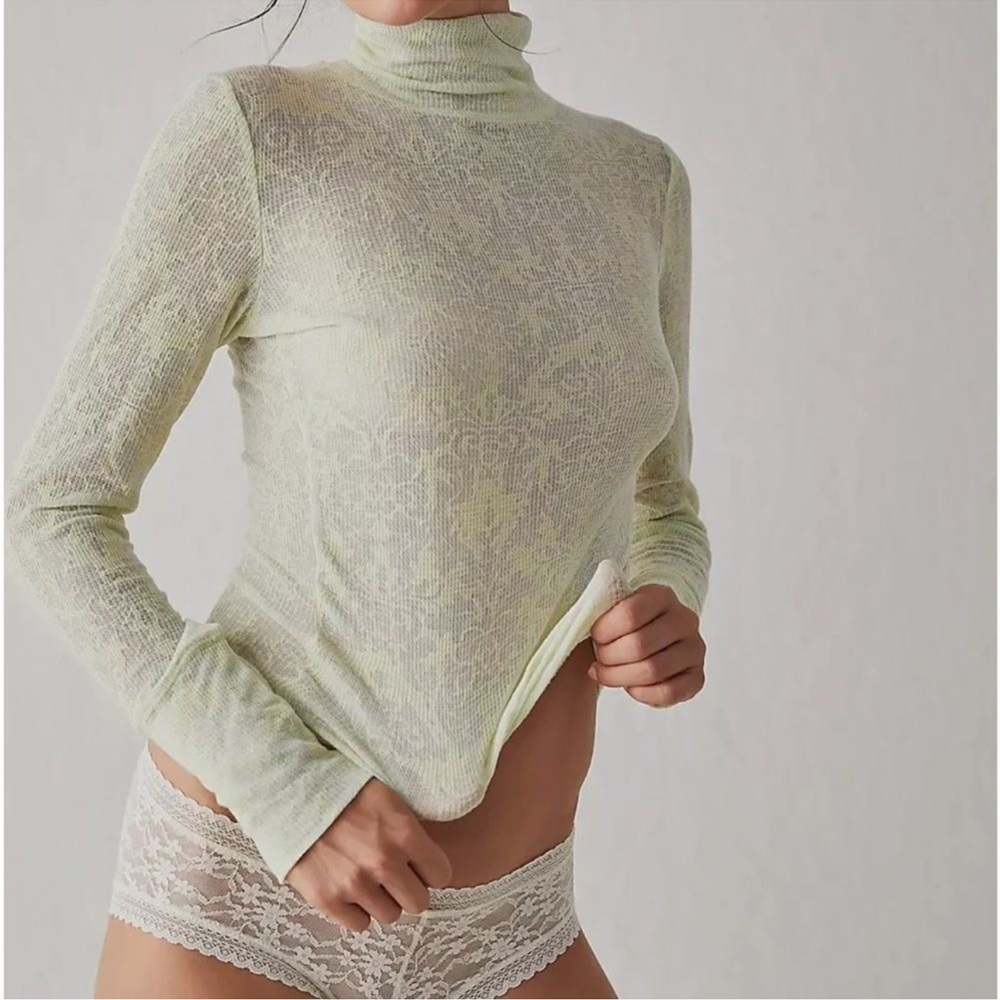 NEW  Free People You and I Long Sleeve Turtleneck Sheer Loungewear Layering